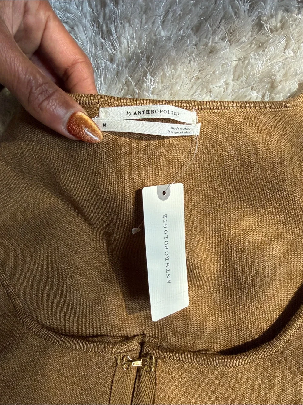 NWT By Anthropologie Khaki Structured Knit Corset Top - Picture 6 of 9